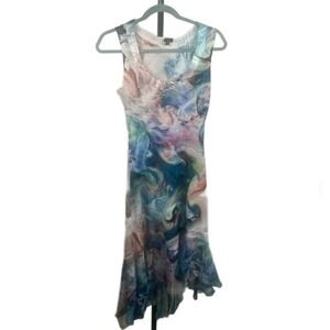 Komarov Pastel Marble-Print Sleeveless Midi Dress